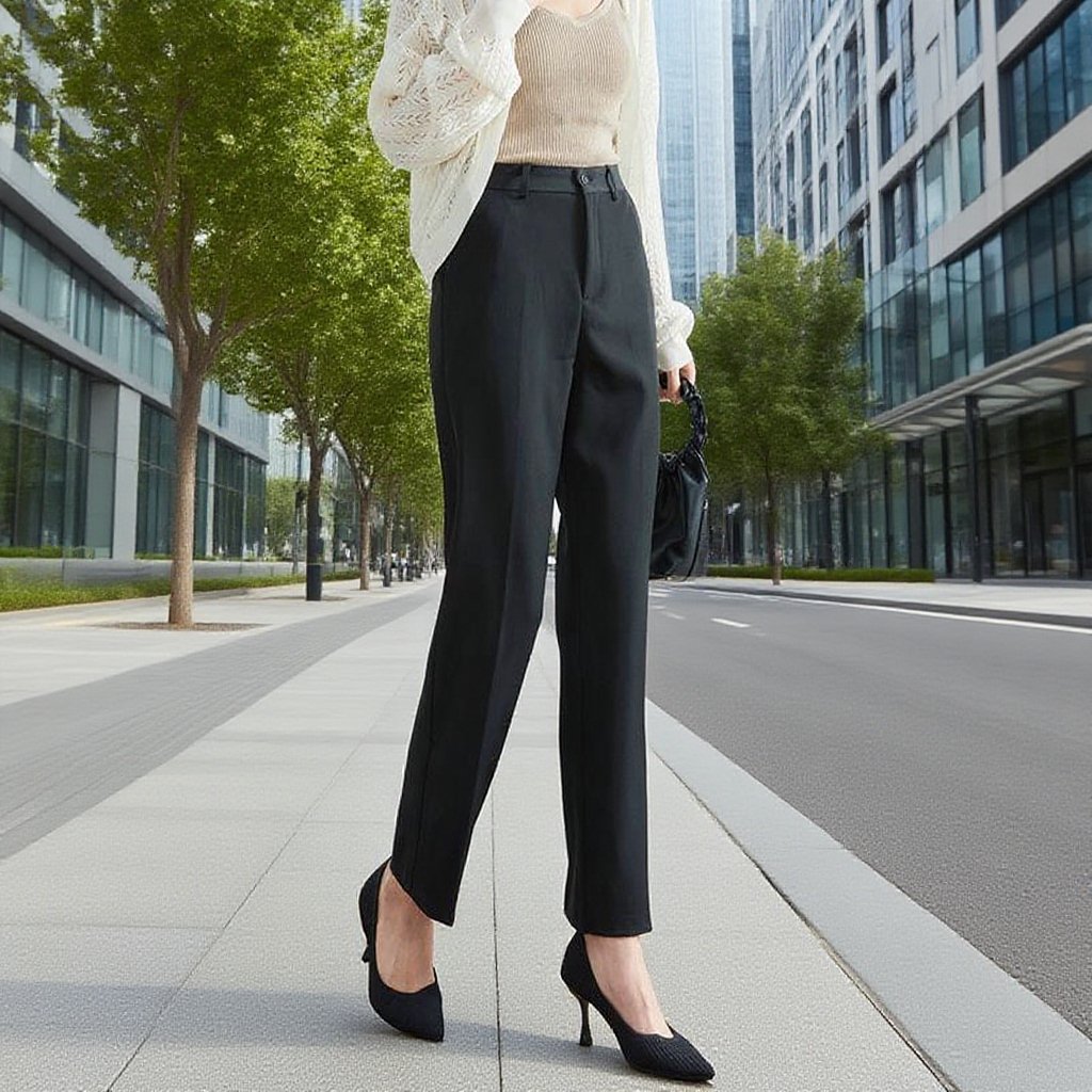 추동 여성 하이웨스트 일자 정장바지 프리미엄 드롭 정장 블랙 작업바지 패션 슬림 정장바지녀