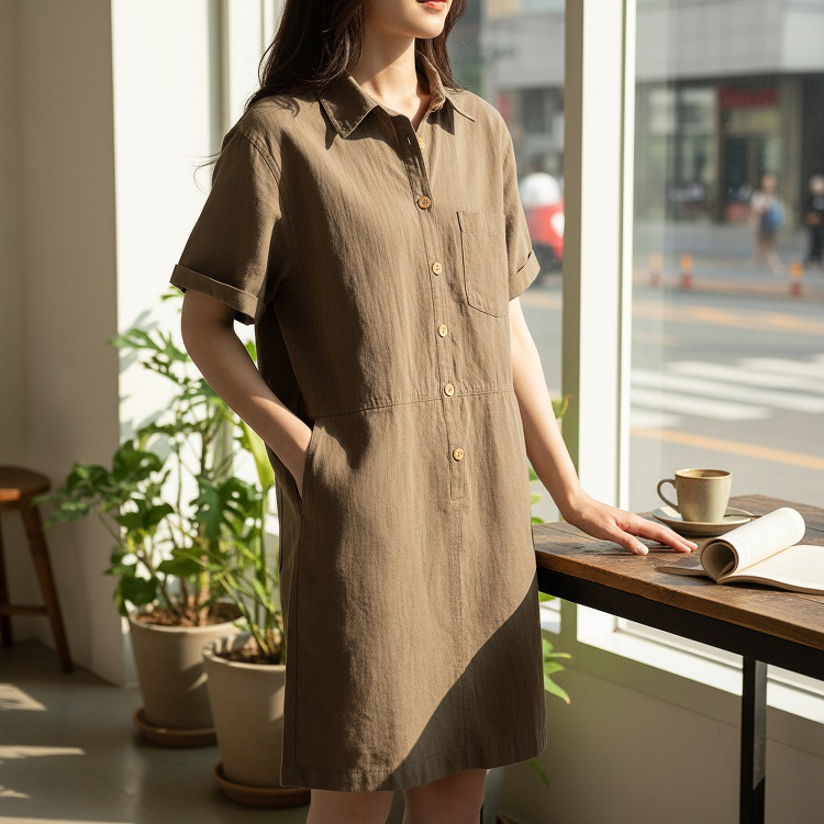 박시 일자 롱 스커트 착용 이미지