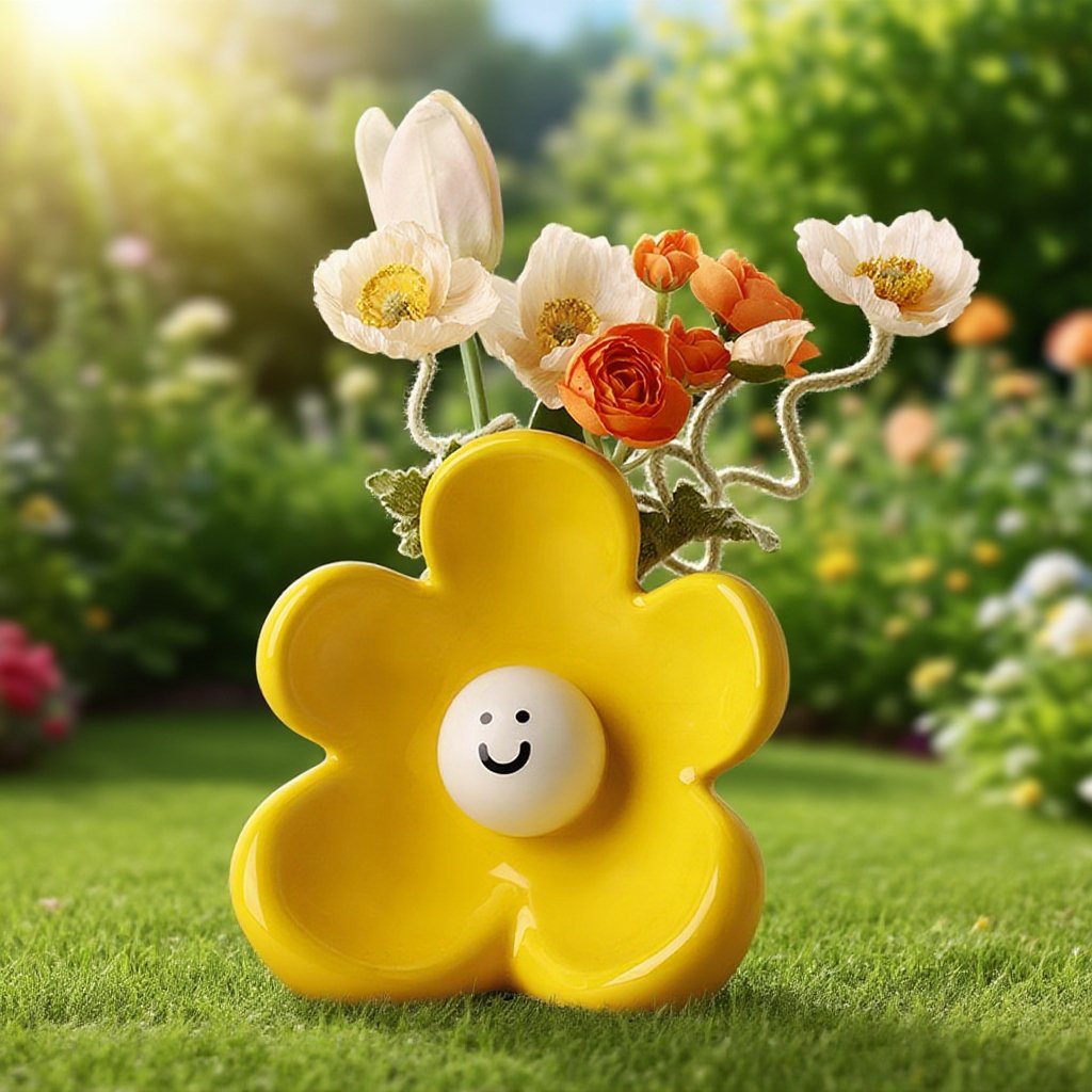 Keramická váza na květiny ve stylu roztomilého úsměvu, ozdoba do pokoje