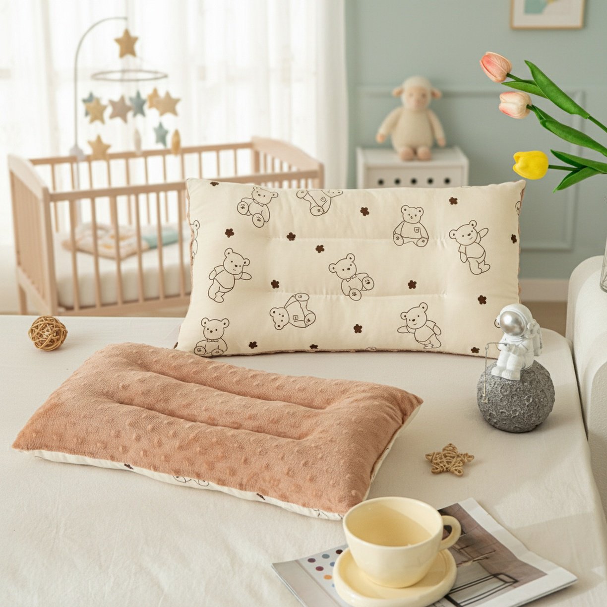 Natural Cotton Grooved Baby Pillow, Breathable & Moisture Wicking, Shape A