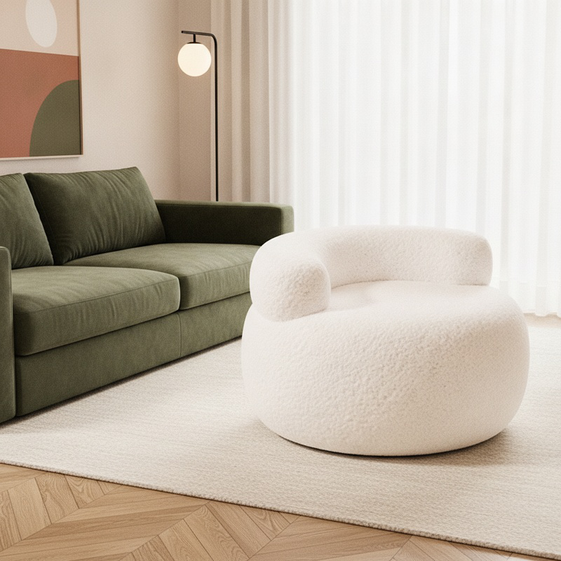 Tabouret bas rembourré style crème en peau d'agneau pour la maison