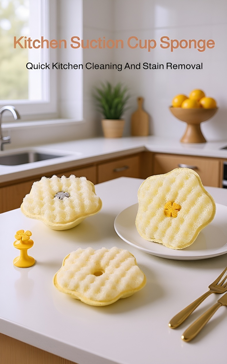Double-sided suction cup dishwashing cloth for kitchen cleaning