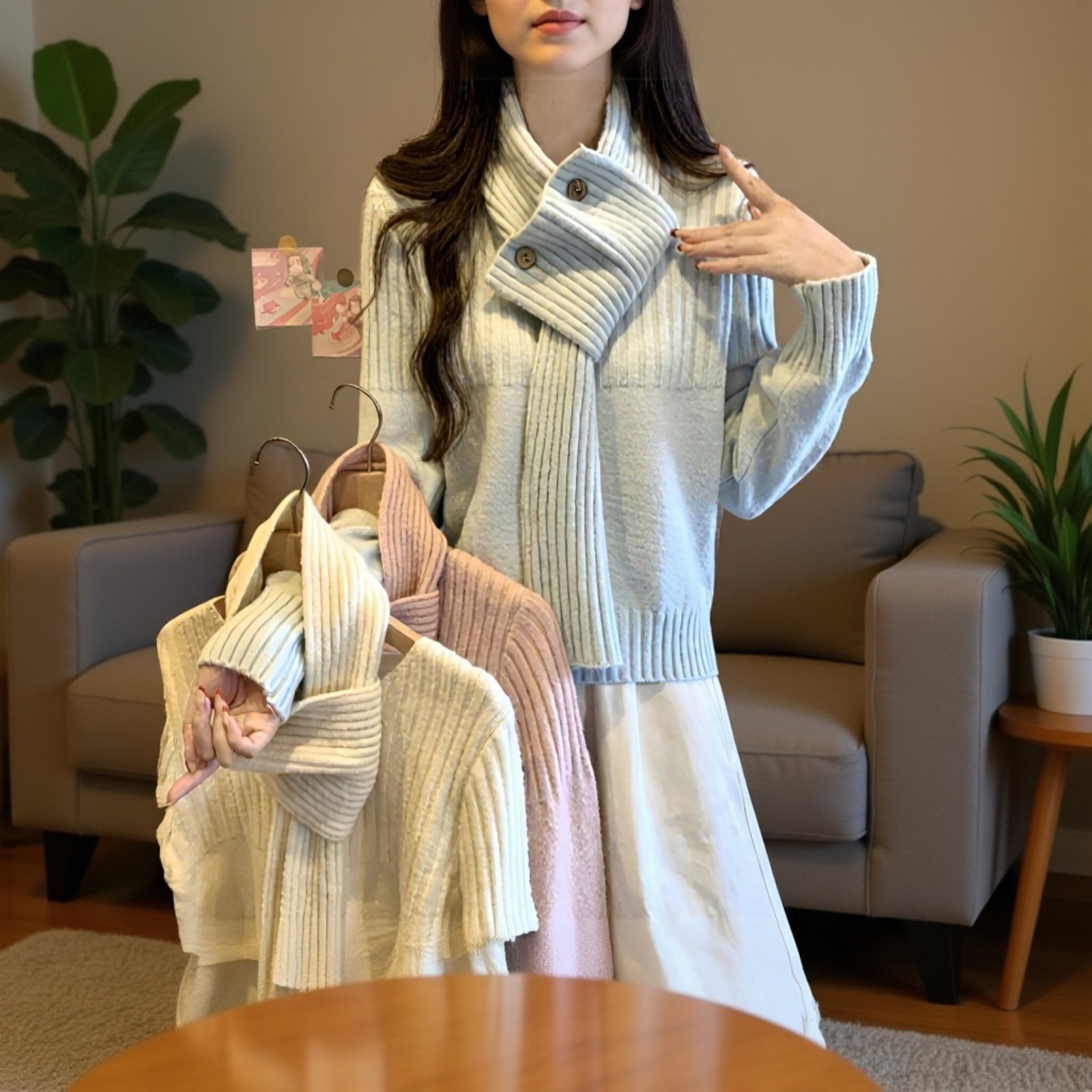 韓国風、エレガントな無地のツーピースセーターセット、レディース、新しい秋冬スタイル、ニットプルオーバーセーター、ファッショナブルで万能なセット。