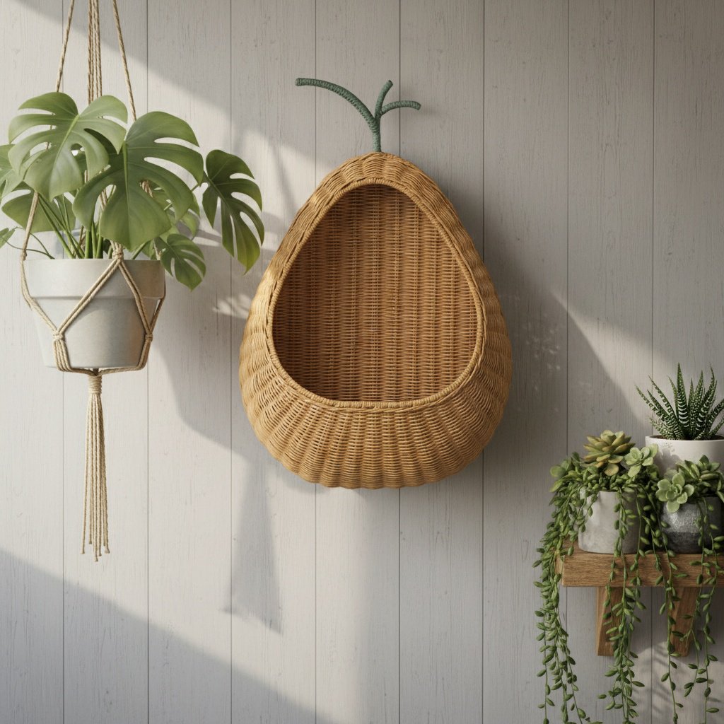 Nordic style rattan wall-mounted key storage basket home B&B decoration toy sundries storage basket 