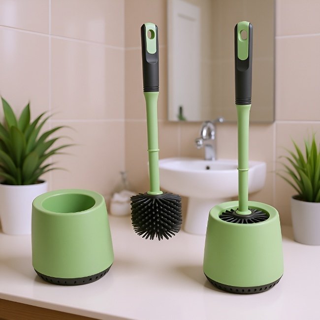 신형 부드러운 욕실 청소 가정용 플라스틱 변기솔 내구성 TPR 실리콘 변기솔 거치대 포함