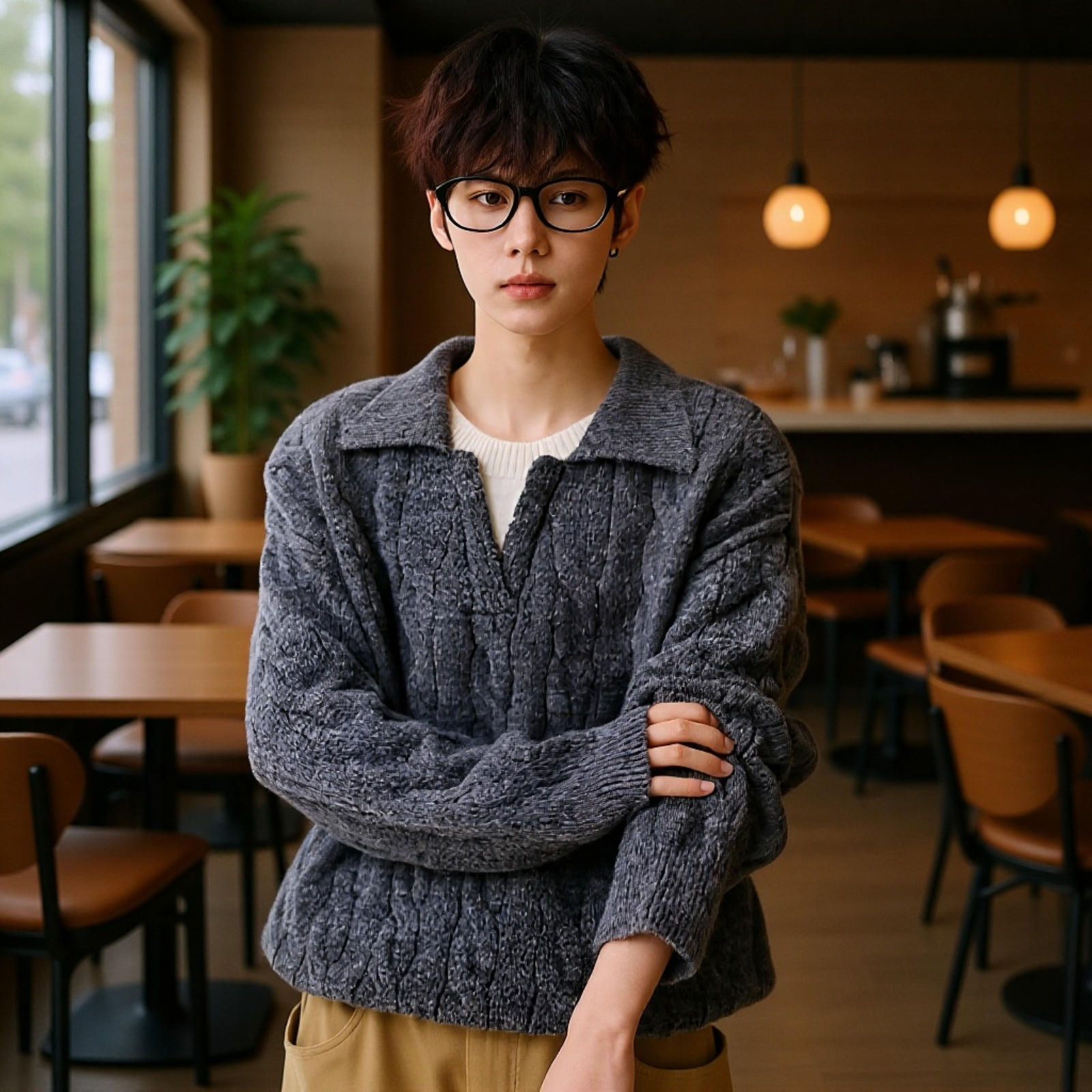 アメリカン風レイヤード風Vネックセーター