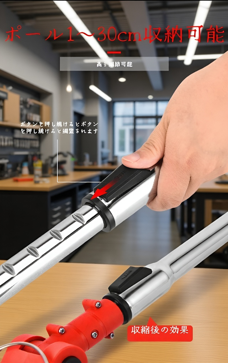 軽量設計の芝刈り機を持つ手元