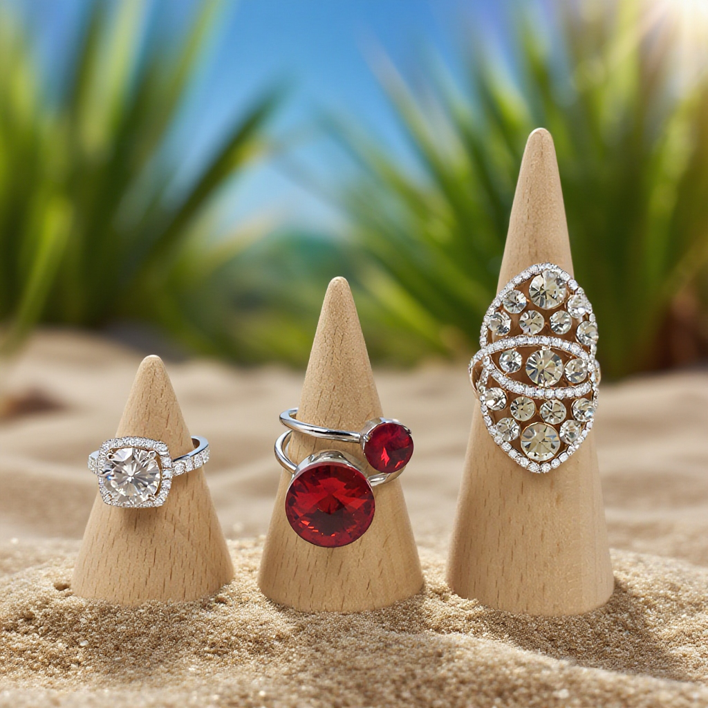 Dřevěný kuželový stojan na prsteny z bukového dřeva – držák na šperky