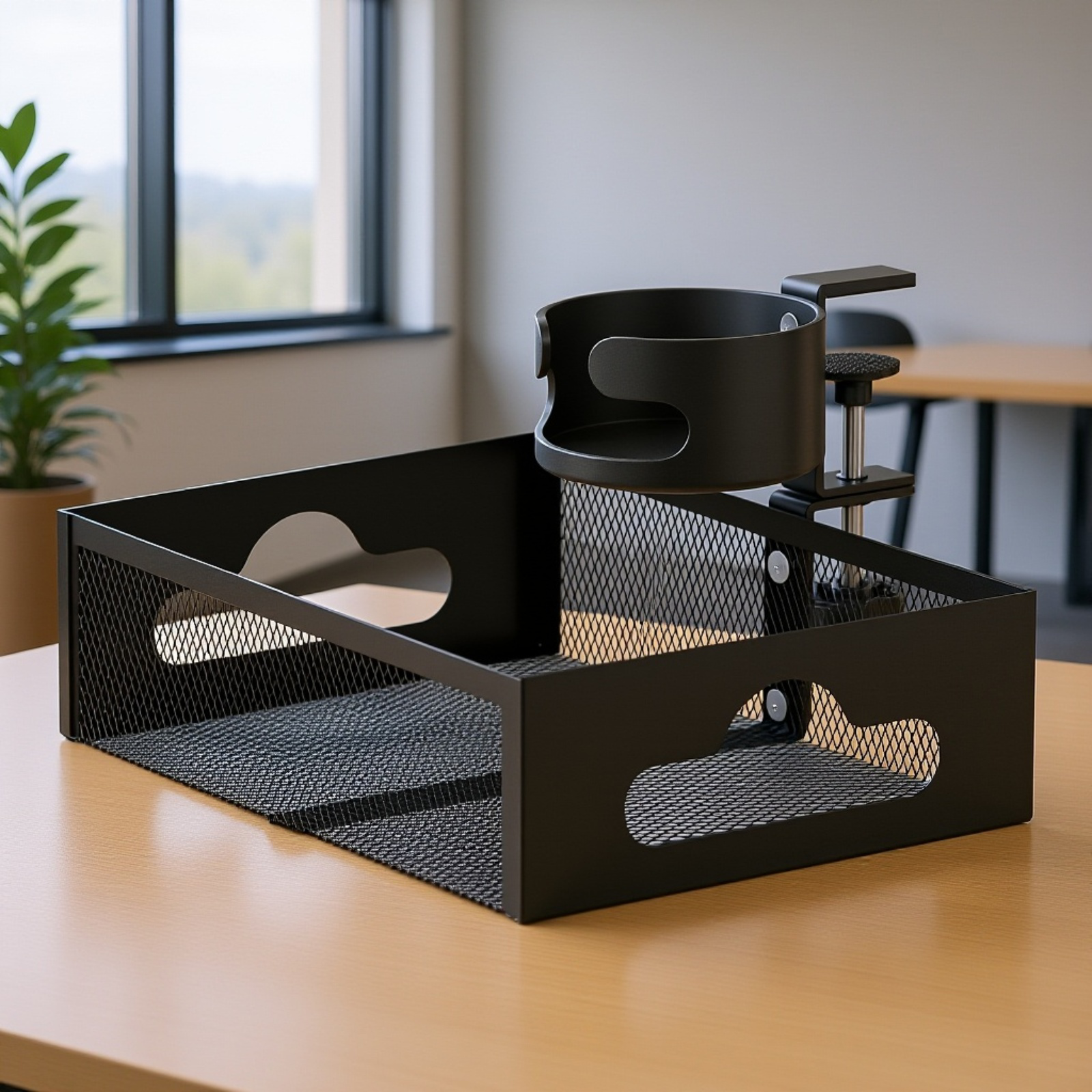 Kabelmanagement-Rack unter dem Schreibtisch montiert