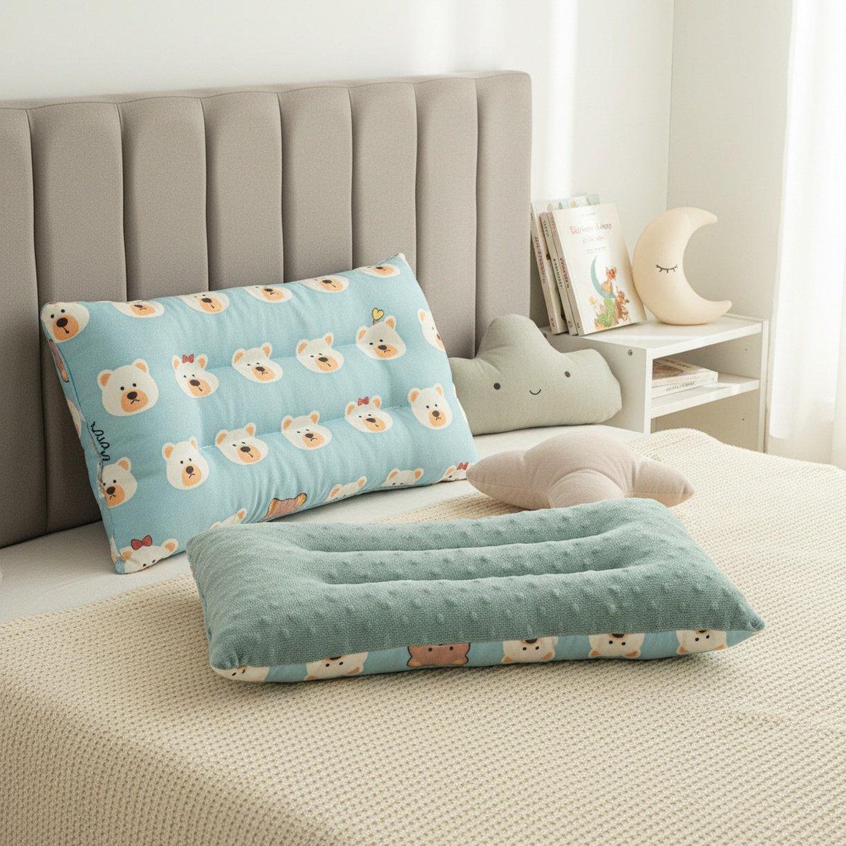 Natural Cotton Grooved Baby Pillow, Breathable & Moisture Wicking, Shape A