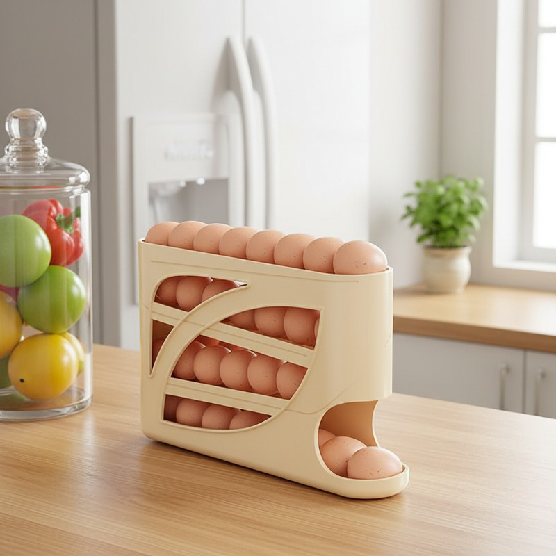 Rollendes Eierfach mit automatischem Rutschdesign, mehrlagige Eierbox für den Kühlschrank