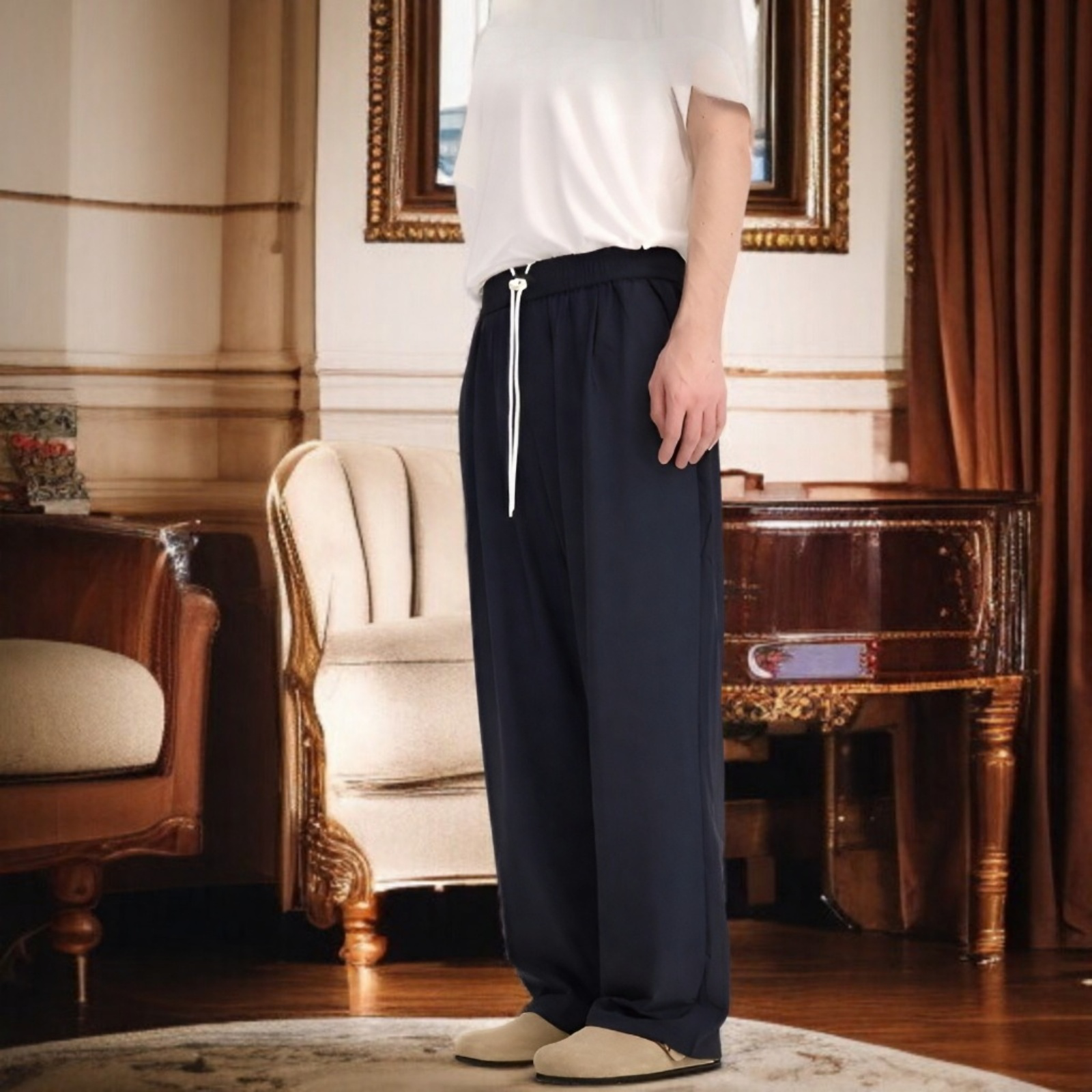 チェック柄速乾空調パンツ高弾性クールパンツゆったりスポーツカジュアルストレートパンツ男女兼用2025春夏新作パンツ