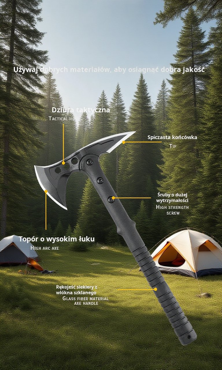 Wytrzymały topór taktyczny z ostrzem