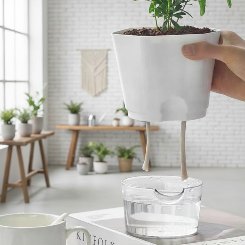 Lazy person's automatic water-absorbing flower pot, plastic resin, simple imitation ceramic, pothos 
