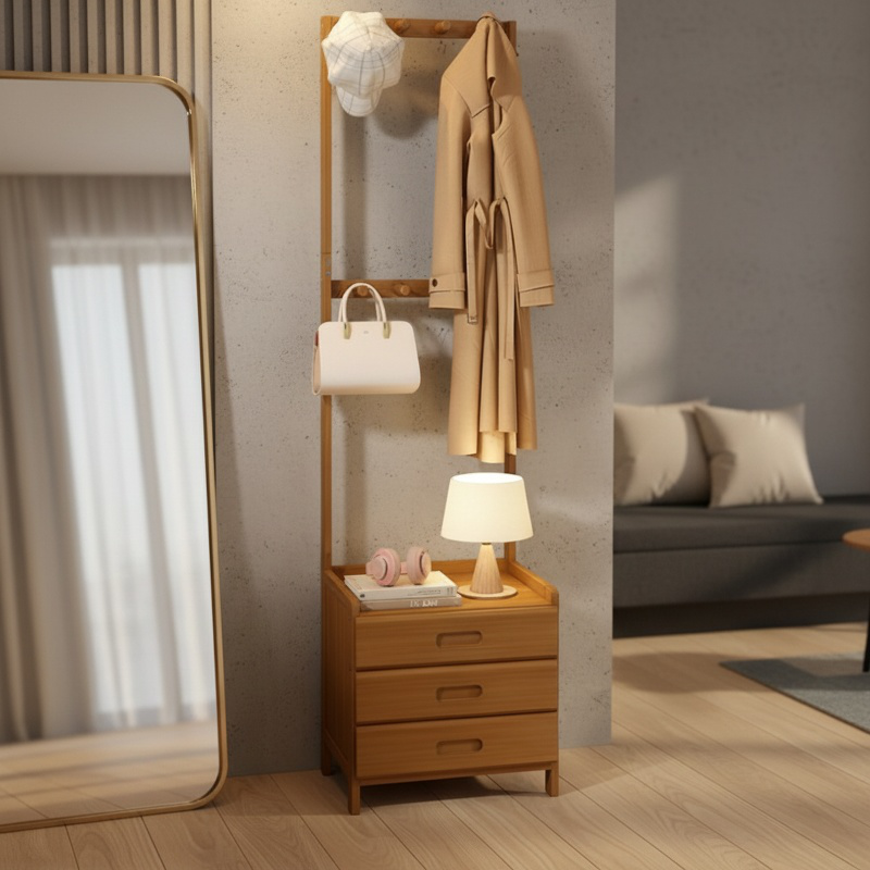 Portemanteau polyvalent avec étagère de rangement et table de chevet, parfait pour la chambre