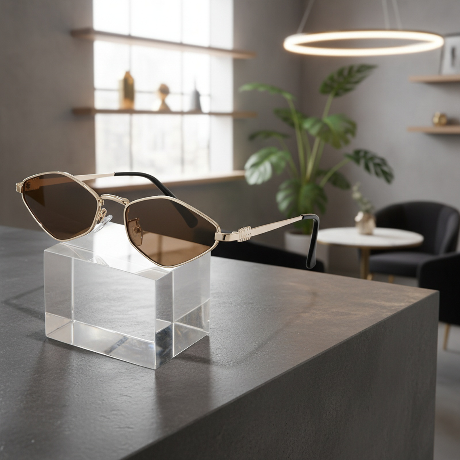 Polygonal Ocean-themed Women's Sunglasses, Small Frame Square Sunglasses, Metal Eyeglasses