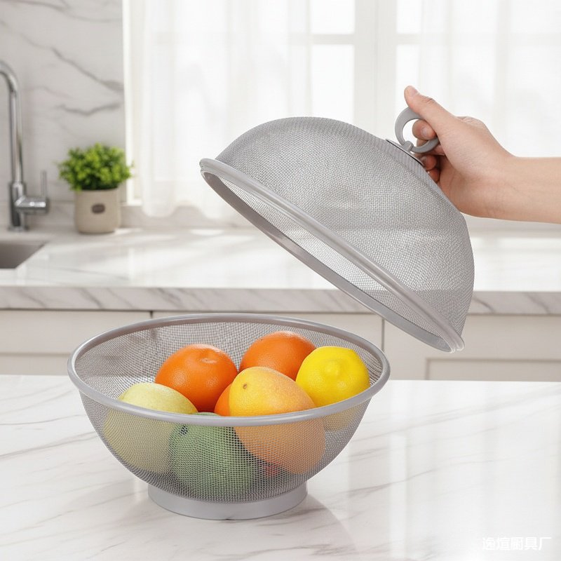Kitchen organizer with fruit and vegetable storage basket