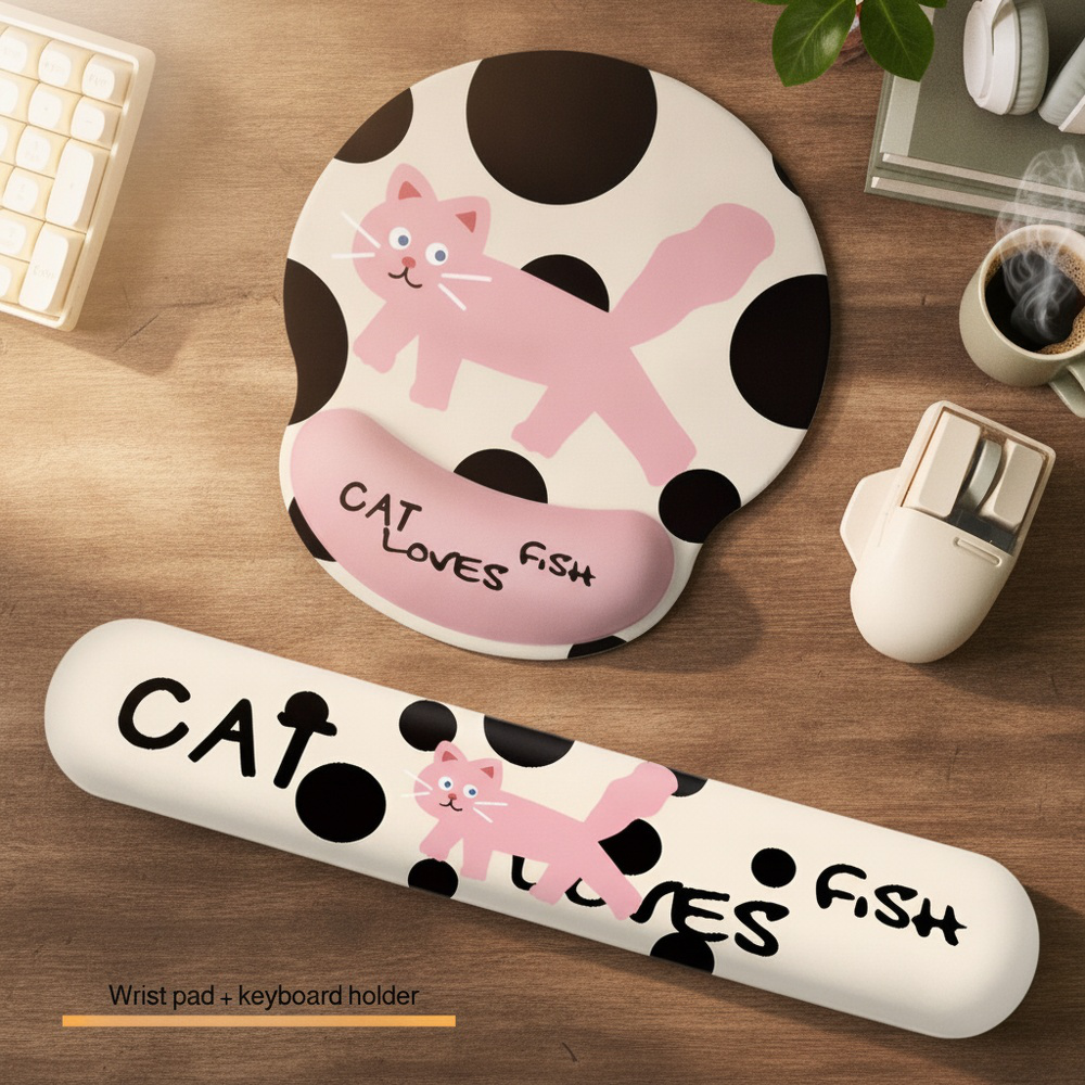 Pink cat wrist rest mouse pad office mouse pad cartoon illustration rubber soft pad non-slip compute