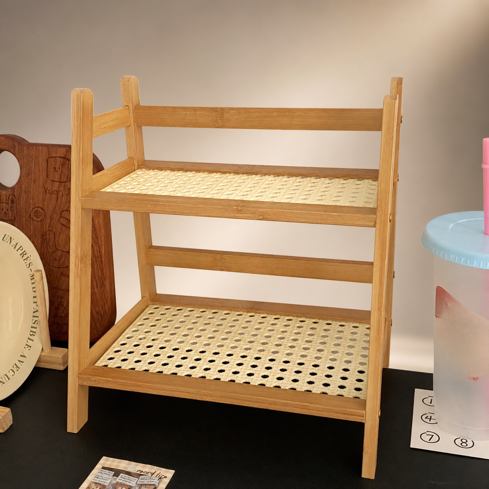 Étagère robuste en plastique rotin pour accessoires de cuisine