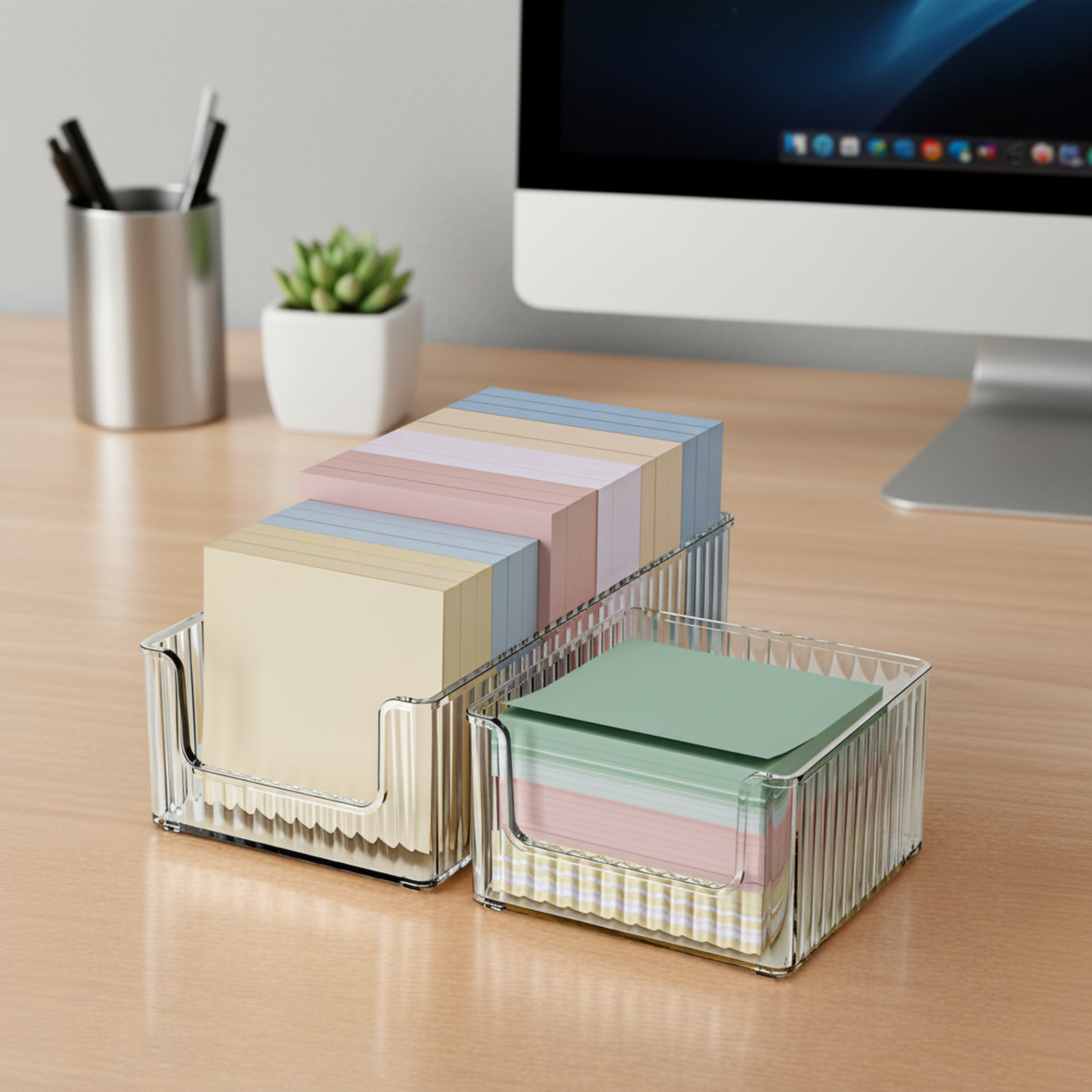 Clear drawer-style storage box for notebooks