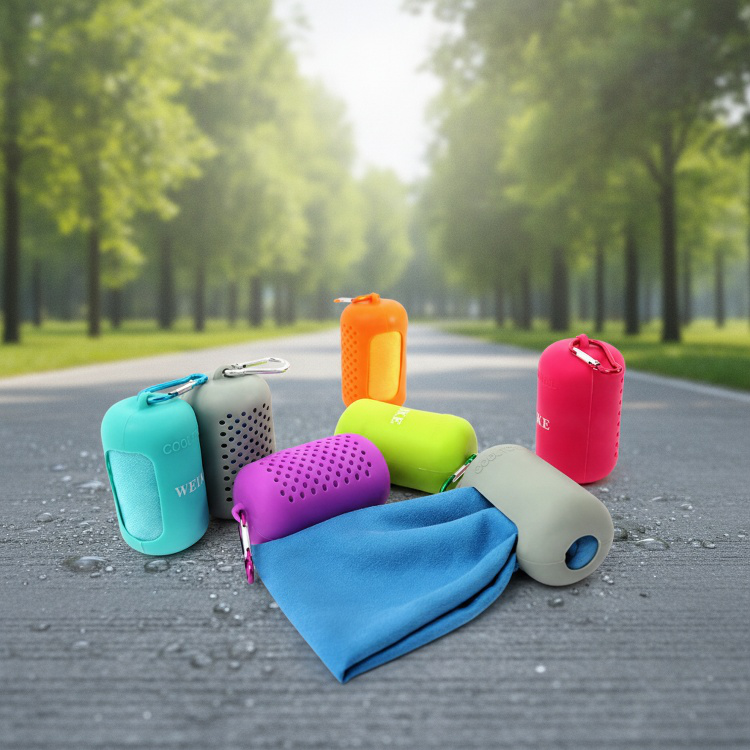 Icy towel absorbing sweat during workout