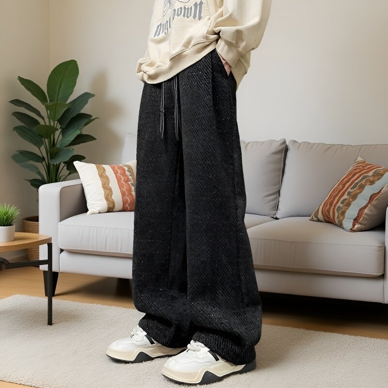 남성 편안한 와이드 슬림핏 사선 스트라이프 캐주얼 팬츠 패션 나른한 와이드 핏의 슬랙스 추동 미각 일자 와이드 팬츠