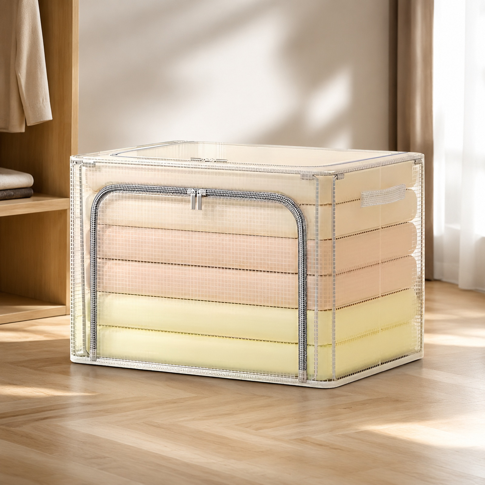 Regensichere transparente Aufbewahrungsbox mit Stahlrahmen