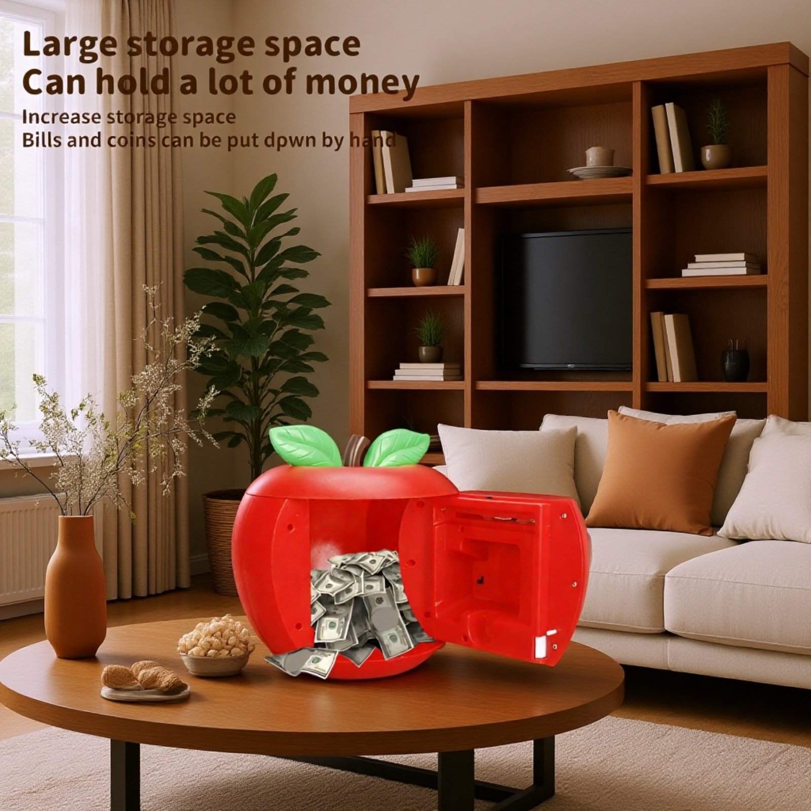 New cross-border children's apple-shaped piggy bank with fingerprint password, creative small mini s