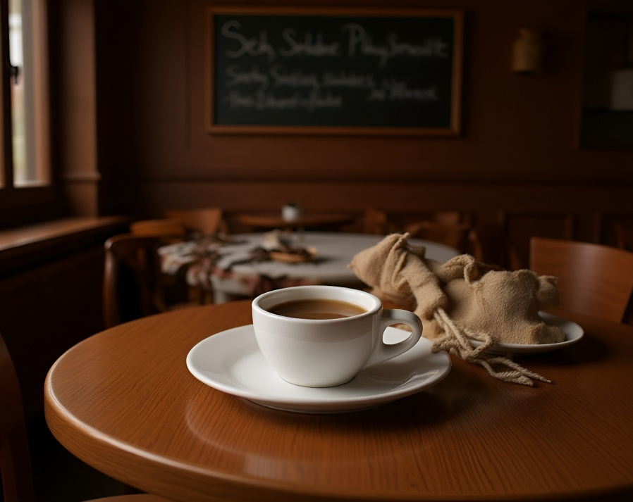 カフェテーブルに置かれた80ml陶器カップ