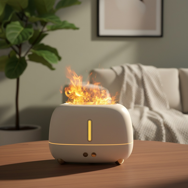 Humidificateur et diffuseur d'arômes à flamme colorée USB