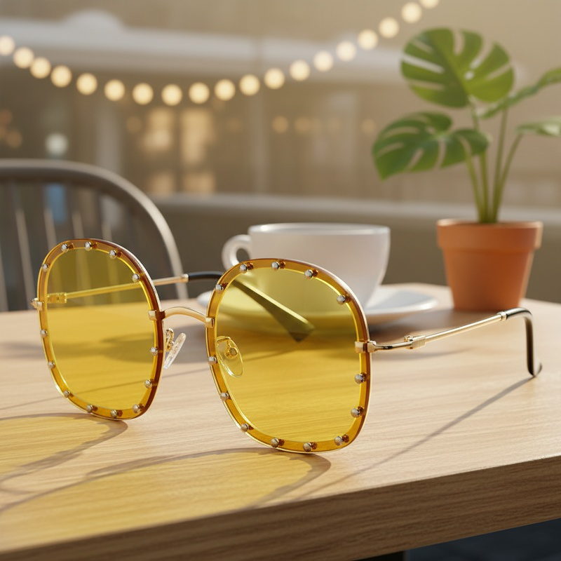 Lunettes de soleil rondes à rivets, tendance unisexe