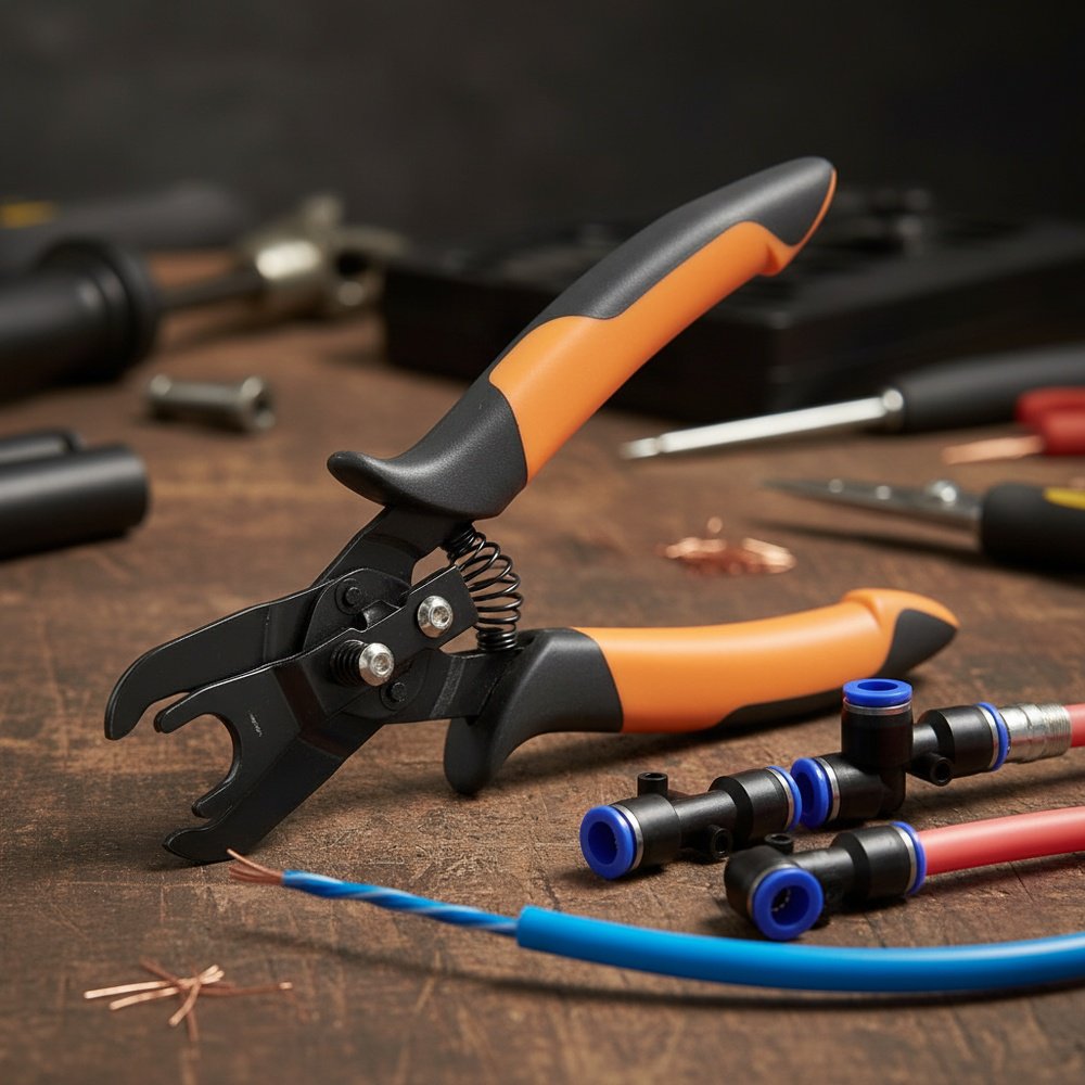Air hose connector disconnecting pliers tool, push-in connector disconnecting tool, air line disconn