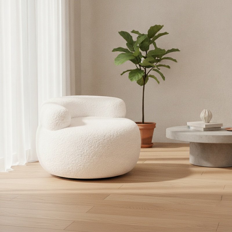 Tabouret bas rembourré style crème en peau d'agneau pour la maison
