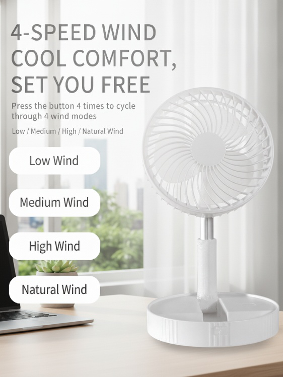 Mini fan being used outdoors for personal cooling