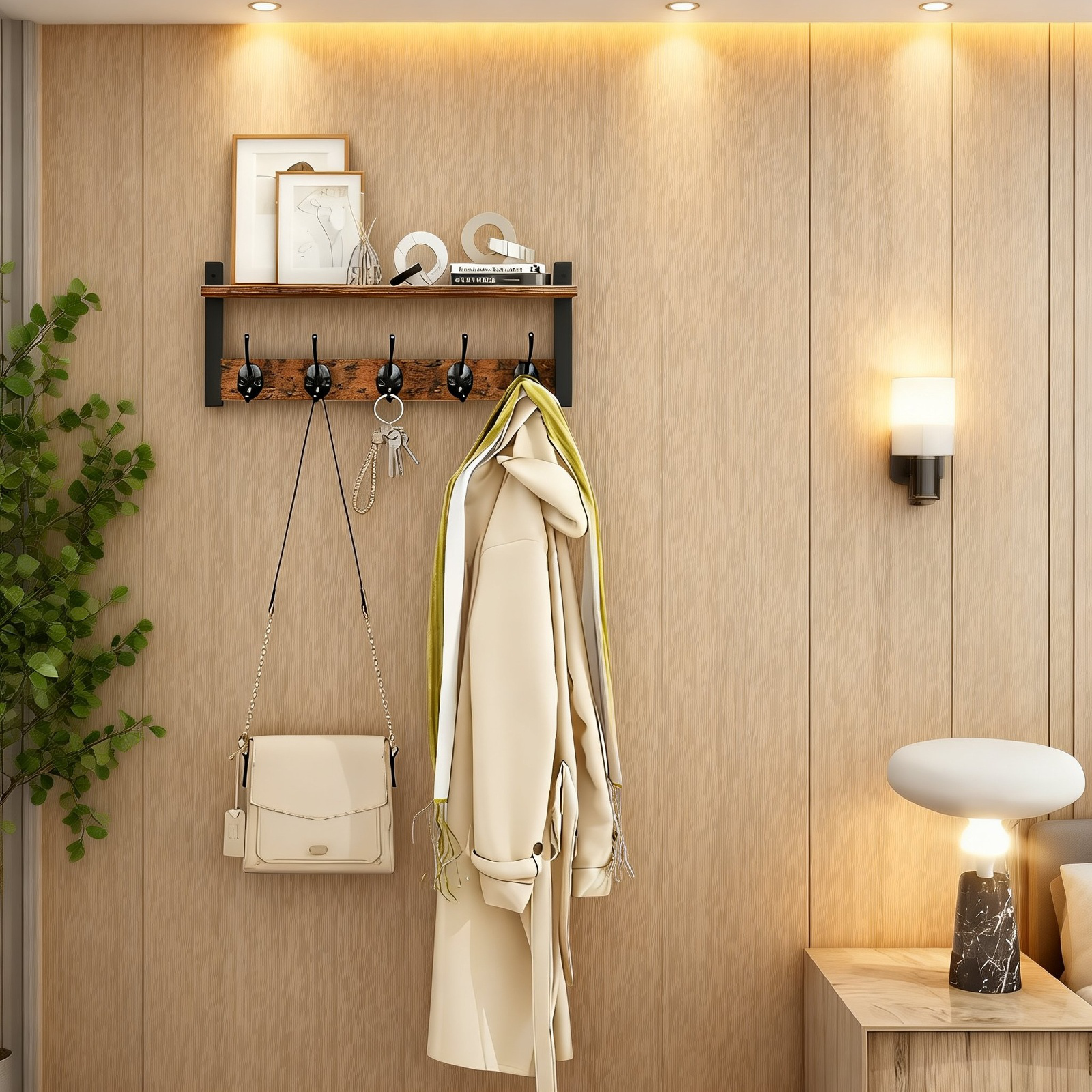 シンプルな木製壁掛け収納ラック正面写真