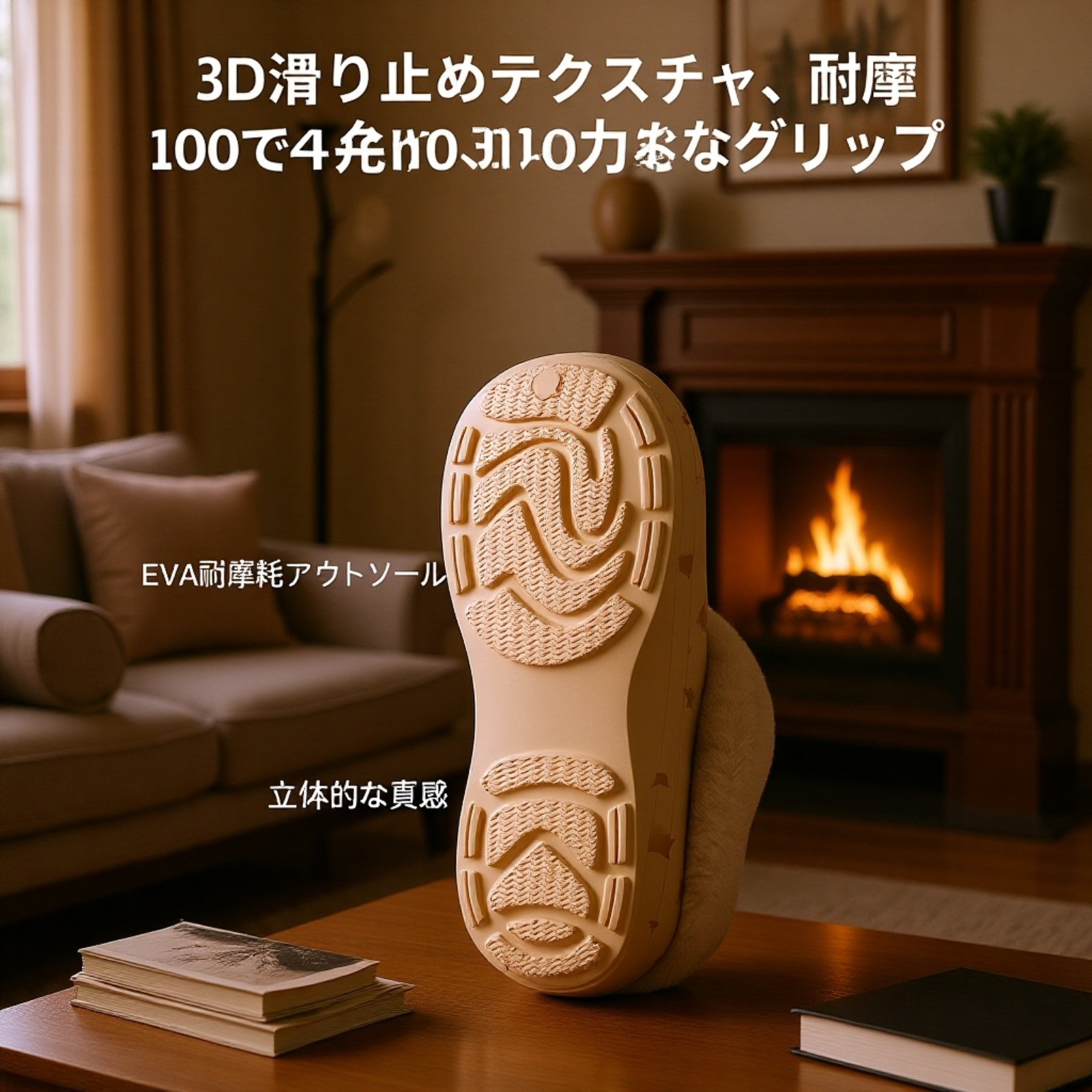 秋冬用防滑防水EVAルームシューズ、暖かい裏起毛付き