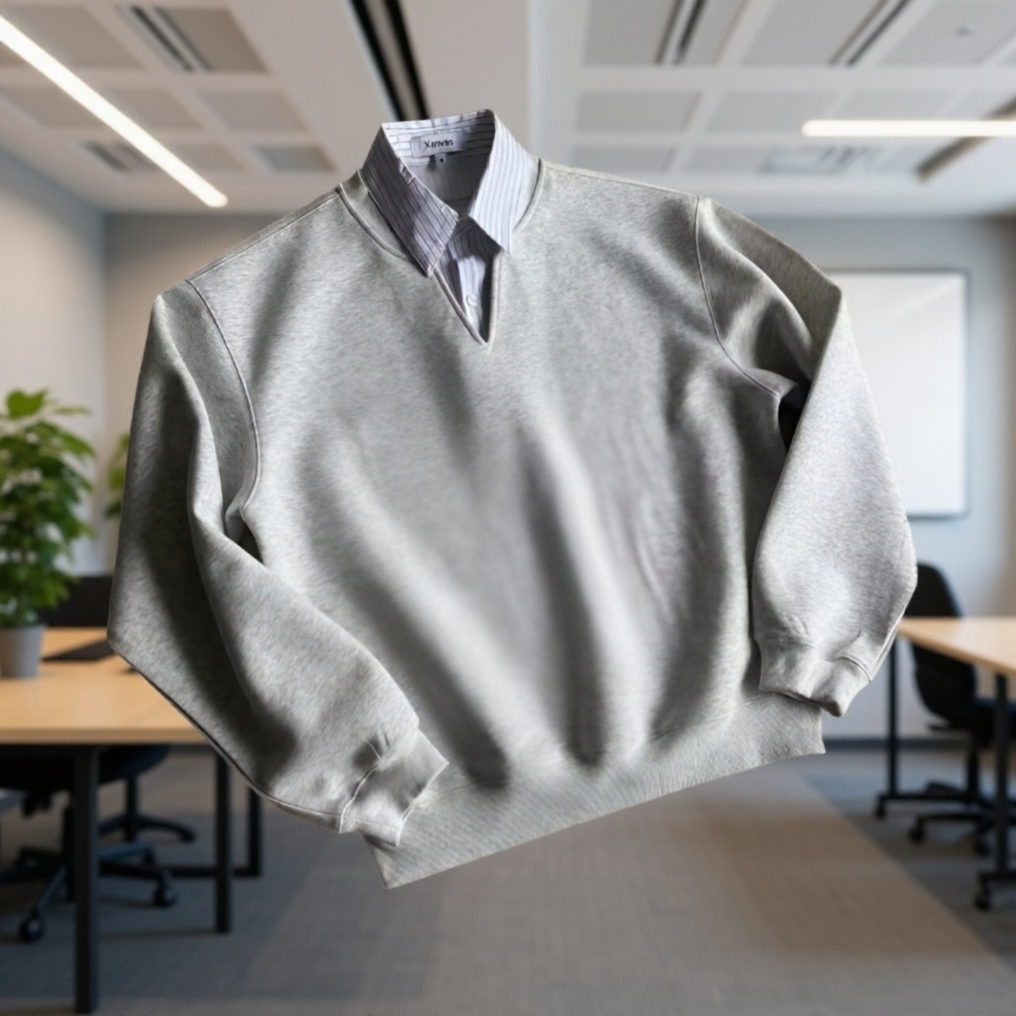 黑色假两件衬衫领卫衣男秋冬cleanfit高级感学院风长袖polo衫上衣