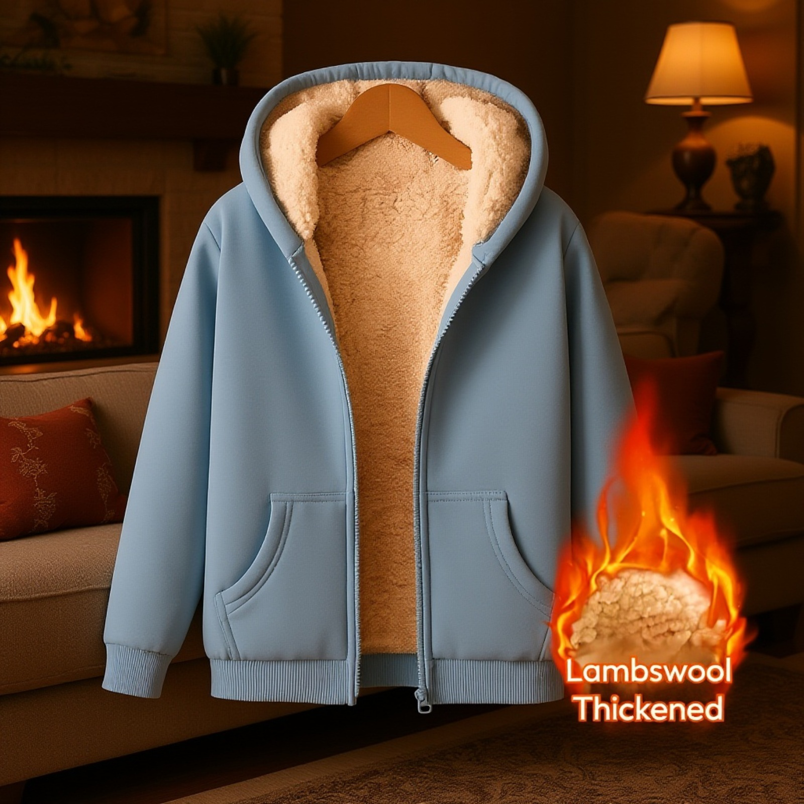 Close-up of lamb fleece texture on jacket