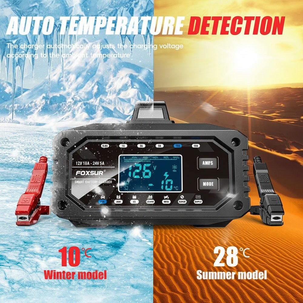 LCD Display Portable Multi-Function Battery Charger for Car Motorcycle Boat