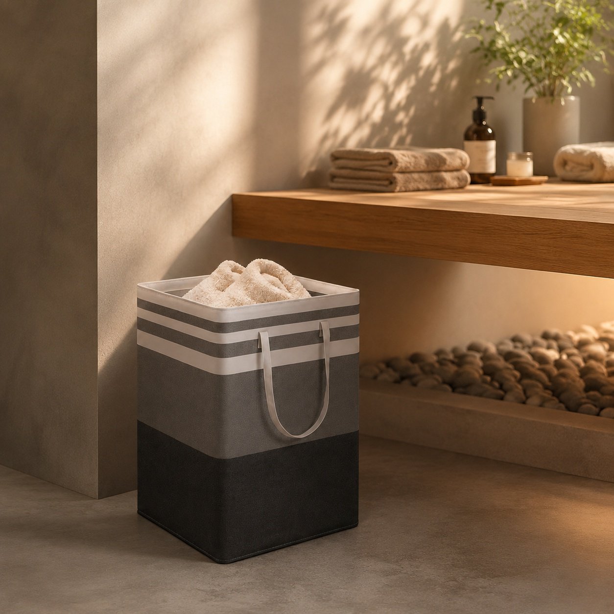 Home décor basket for yoga mat storage