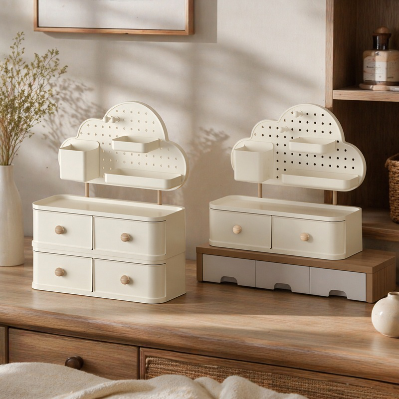 High-capacity organizer shelf with multiple drawers