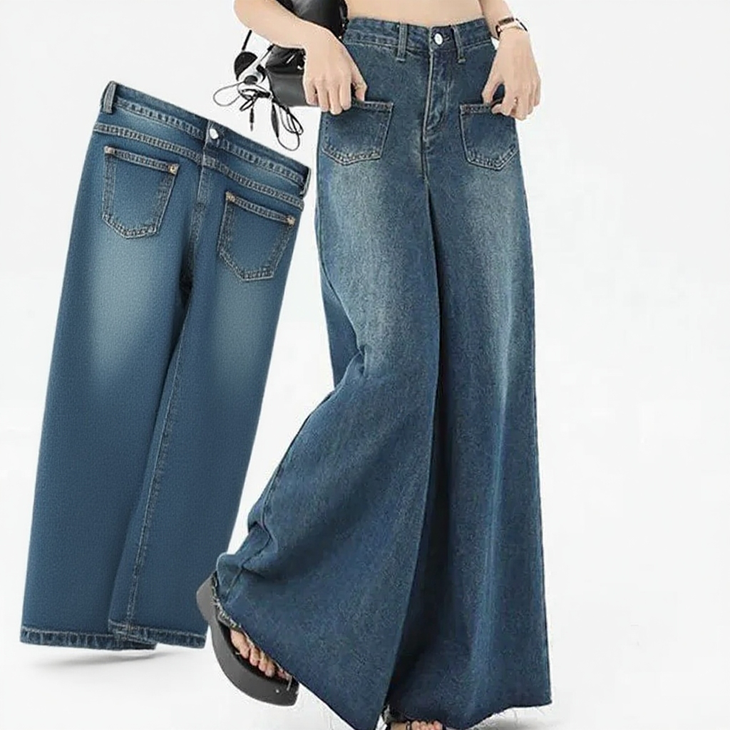 레트로풍 데님 팬츠