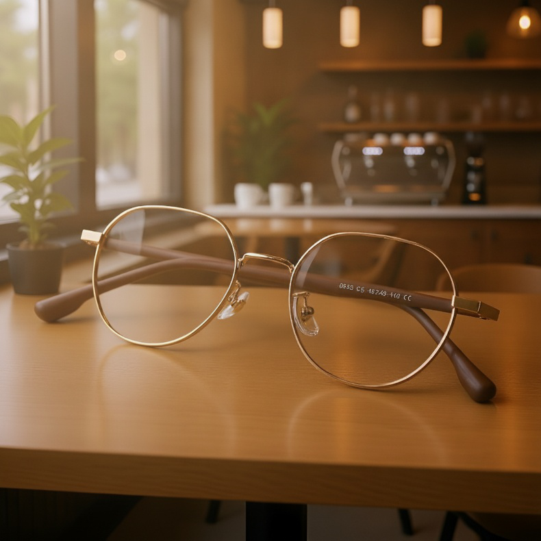 High-definition irregular shape reading glasses in rose gold metal frame