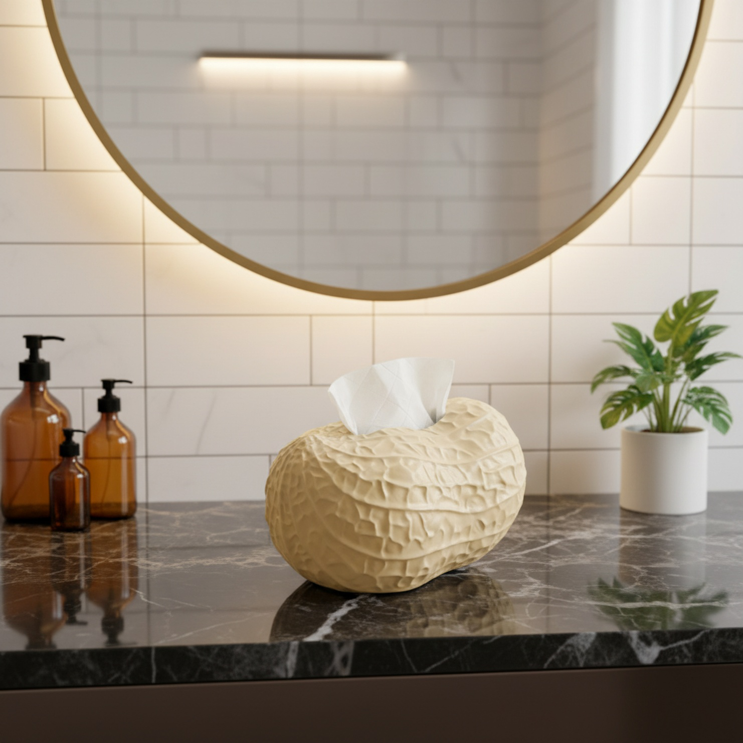 Close-up of luxury ceramic peanut shaped tissue holder