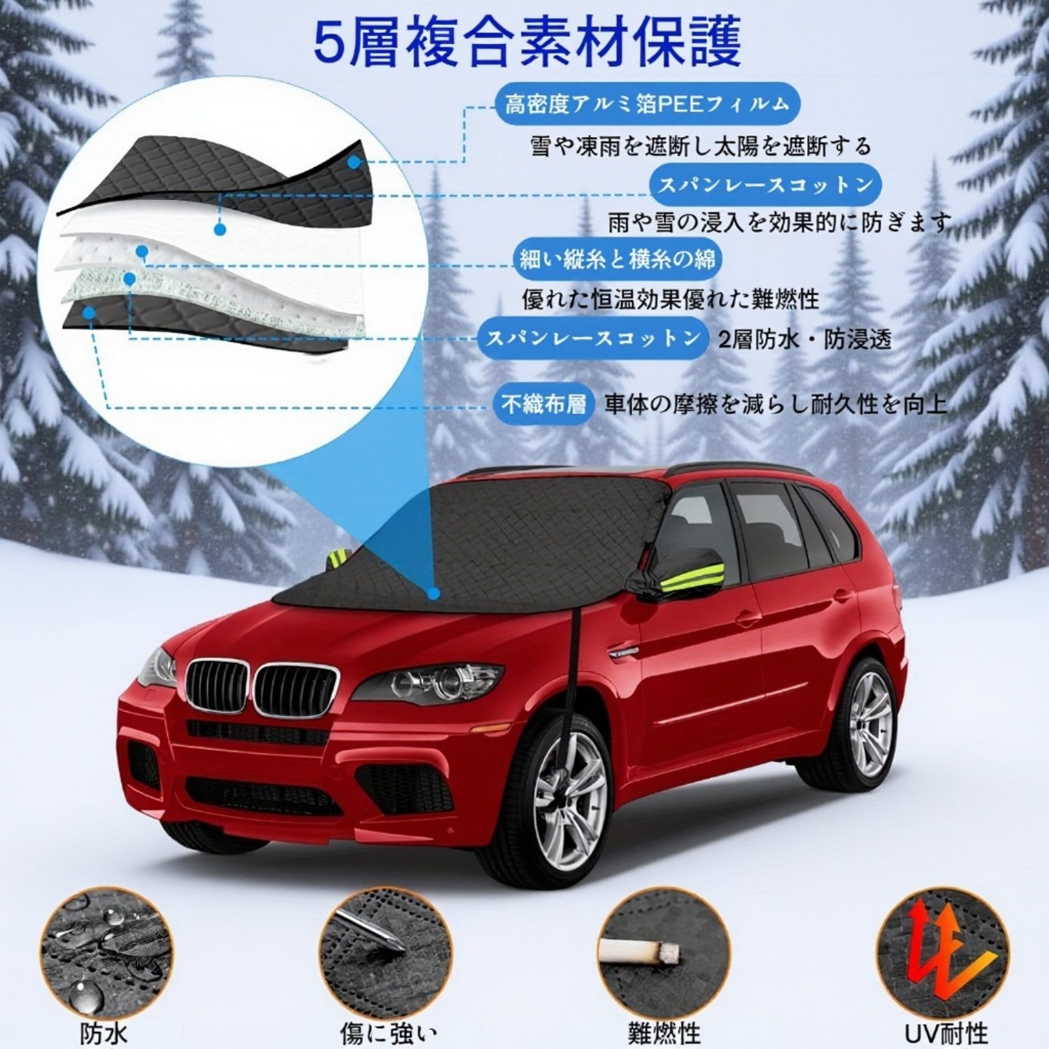 冬季用厚手車用サンシェード防風雪カバー