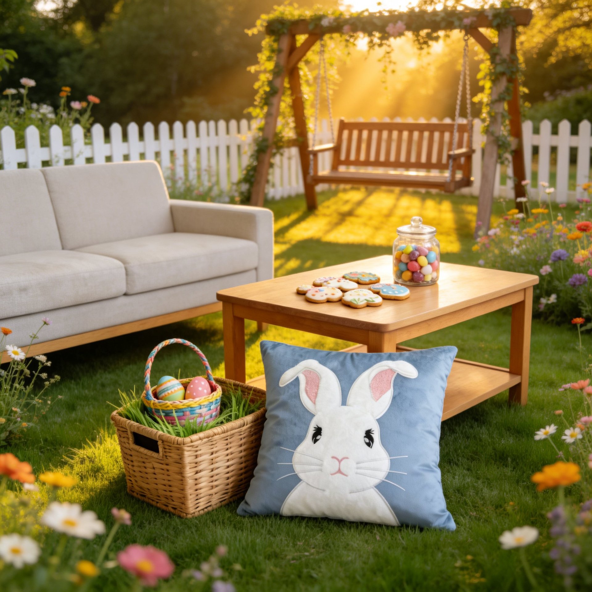 Cute Easter Bunny Embroidered Sofa Cushion Pillow Cover Holiday Decoration