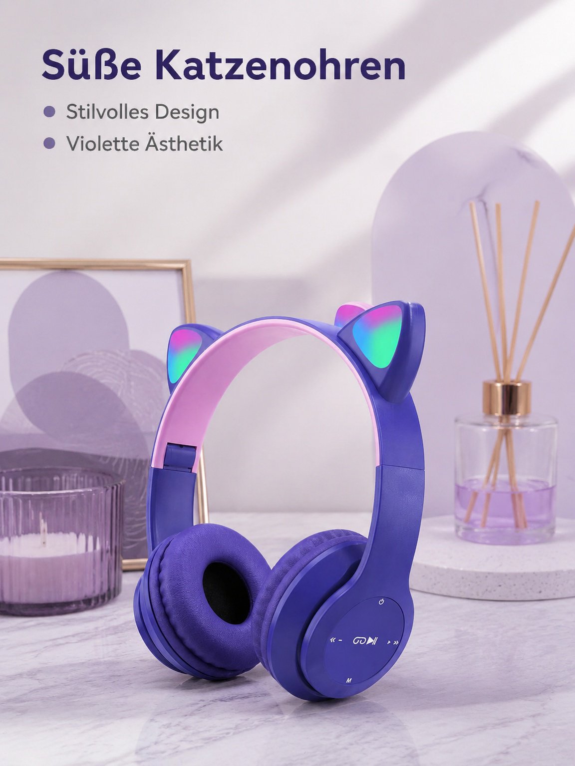 Kabellose Bluetooth-Kopfhörer mit Cartoon-Katzenohren