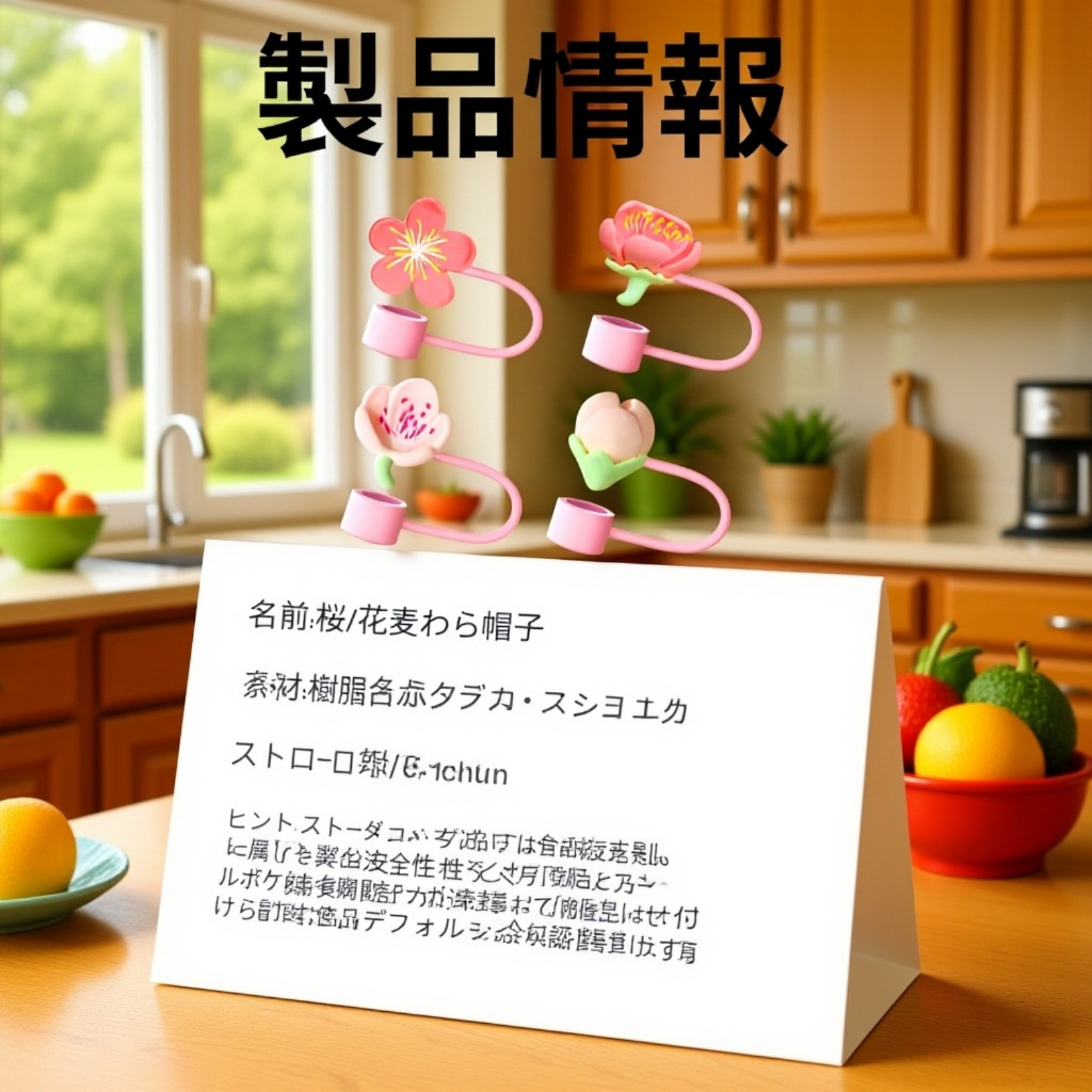 ストロー収納可能な桜柄ケースの中身写真