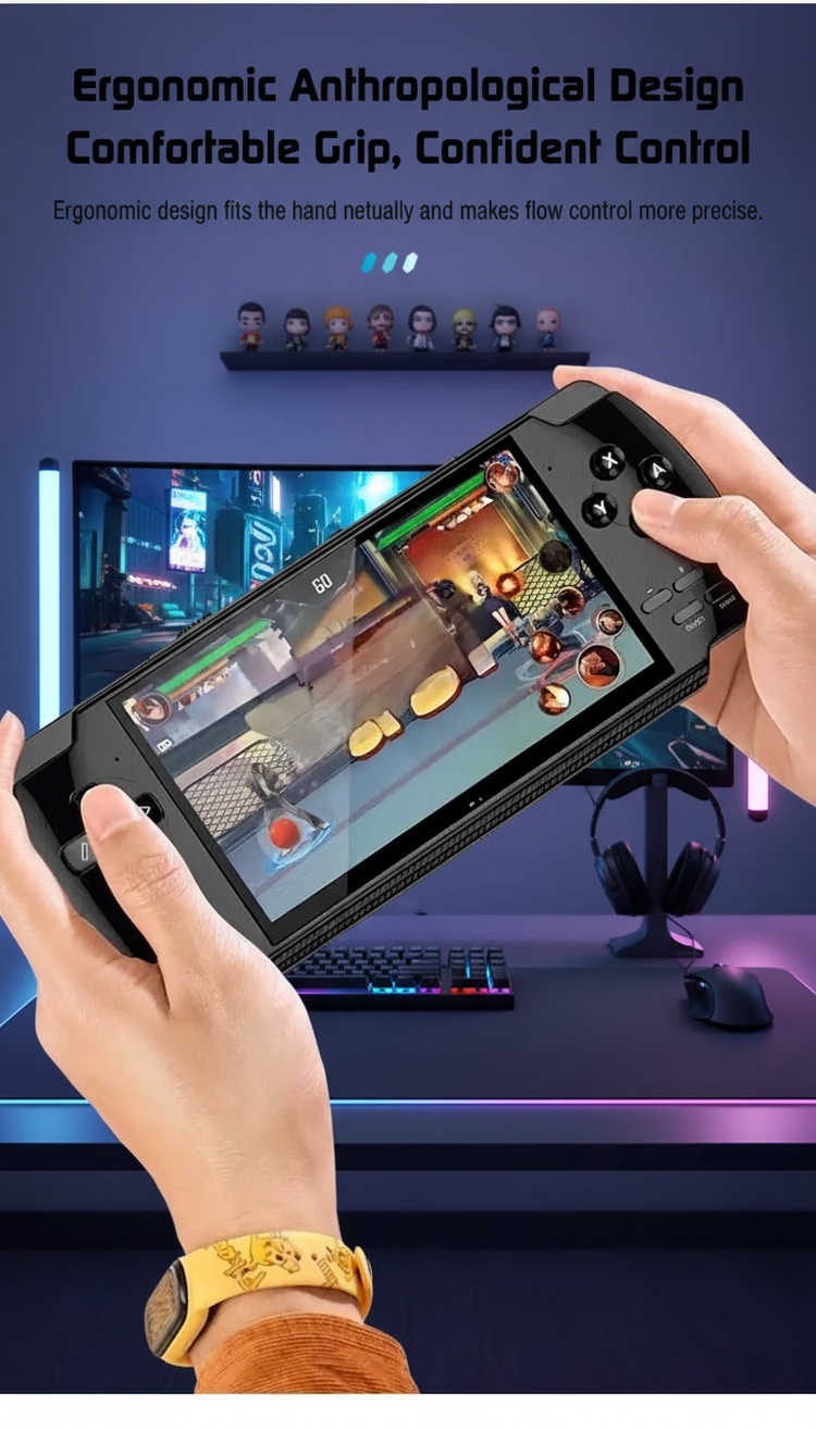 Immersive gaming with large screen, HD handheld game device