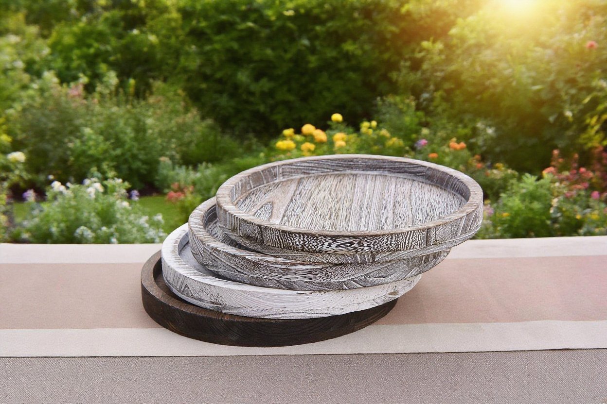 復古木質圓形託盤空間點綴